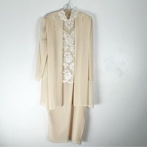 SCOTT McCLINTOCK Vintage Cream Lace Detail Long Sleeves Back Zipper Dress 16